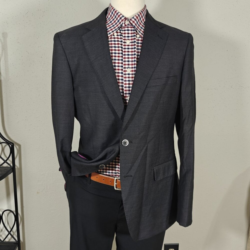 Tiglio‎ Luxe Porto Men's Sport Coat Blazer Charcoal Black Wool Size 44L Slim Fit